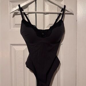 SKIMS Black Lace Trim Bodysuit